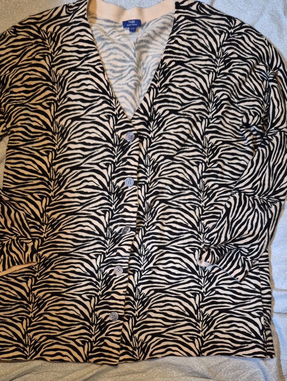 TABI Black & Cream Zebra Print Button-Up Cardigan